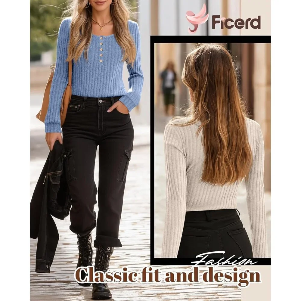 Women's Lightweight Sweaters Long Sleeve Knit Tops Casual Tunics 2 Pcs